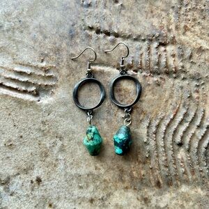 African Turquoise and Copper Drop Earrings